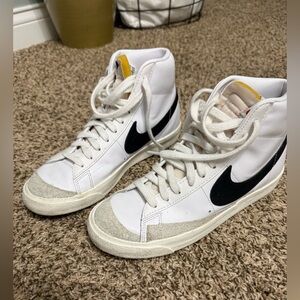 Nike White and Black High-Tops with Yellow Detail